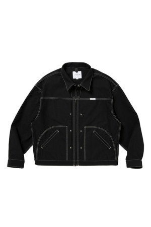 Cotton Serge Trucker Jacket - Black x White (CTE-26S211)