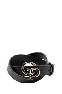 Symbol Buckle Leather Belt - Black x Silver (CTE-26A519)