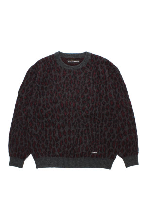 LEOPARD MOHAIR JACQUARD CREW NECK SWEATER / CHARCOAL (26FW-WMK-KN16)
