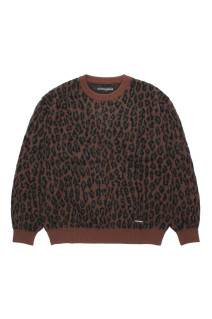 LEOPARD MOHAIR JACQUARD CREW NECK SWEATER / BROWN (26FW-WMK-KN16)