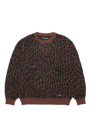 LEOPARD MOHAIR JACQUARD CREW NECK SWEATER / BROWN (26FW-WMK-KN16)