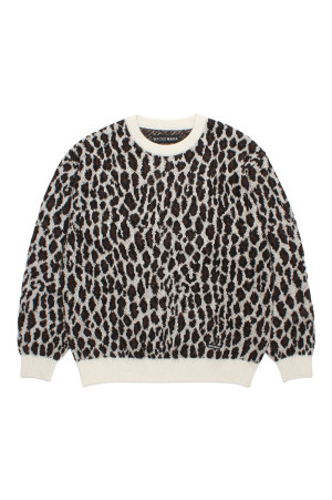 LEOPARD MOHAIR JACQUARD CREW NECK SWEATER / WHITE (26FW-WMK-KN16)