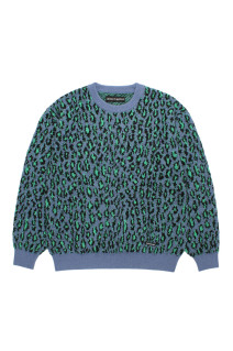 LEOPARD MOHAIR JACQUARD CREW NECK SWEATER / BLUE (26FW-WMK-KN16)