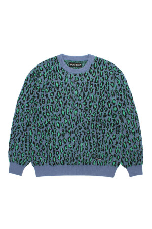 LEOPARD MOHAIR JACQUARD CREW NECK SWEATER / BLUE (26FW-WMK-KN16)