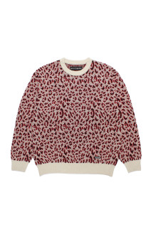 LEOPARD JACQUARD CREW NECK SWEATER / WHITE (26FW-WMK-KN12)