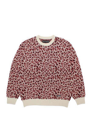 LEOPARD JACQUARD CREW NECK SWEATER / WHITE (26FW-WMK-KN12)