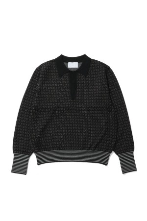 JACQUARD KNIT POLO - BLACK (26330604)