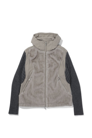 KNITTED SLEEVE PANELLED ZIP UP HOODED JACKET - BEIGE (NF262J04)