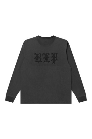 RHINESTONED 3 LETTER OE HEAVYWEIGHT L/S TEE - WASHED BLACK (BEPFW26LT03)