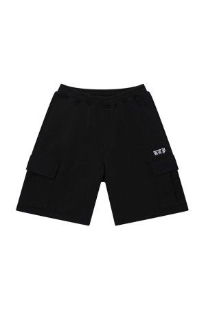 3 LETTER OE SWEAT CARGO BAGGY SHORTS - BLACK (BEPFW26PA04)