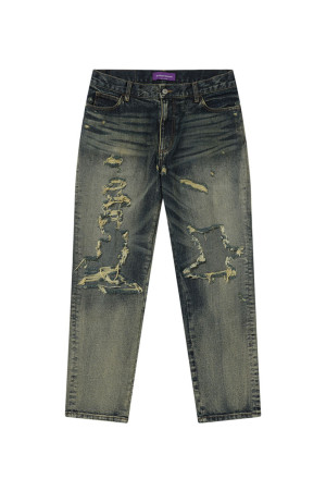 B EMBLEM DAMAGED SLIM JEANS / INDIGO (BEPFW26PA09)