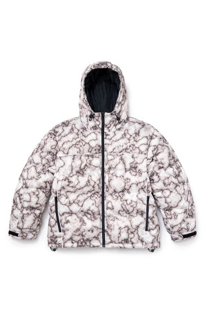 B Logo Hooded Down Jacket - Smoke