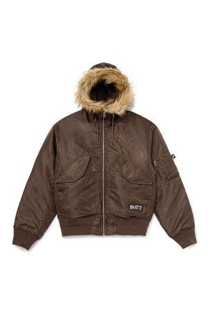 Hooded Jacquard Bomber Jacket - Brown