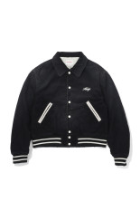 "GREATNESS ACT-COOL"Embroidered Sun-Faded Varsity Jacket - BLACK (G17BL041)