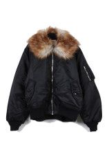 Embroidered Fur Collar Flight Jacket - BLACK (G17BL026)