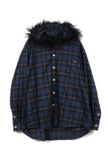 Fur-Trimmed Hooded Check Shirt - NAVY (G17SH051)