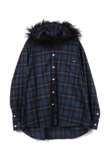 Fur-Trimmed Hooded Check Shirt - NAVY (G17SH051)