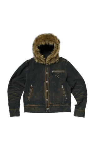 TC TWO TONE WASHED FUR HOODED JACKET - RUST BLACK (TC26JK3603)