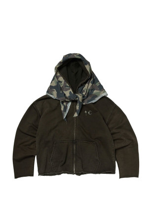 CREED SCARF HOODED ZIP-UP HOODIE - BLACK (TC26SS3301)