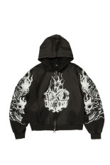 SIX RIDING SKULL ZIP-UP HOODIE - BLACK (TC26SS3601)