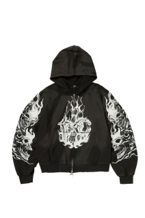 SIX RIDING SKULL ZIP-UP HOODIE - BLACK (TC26SS3601)