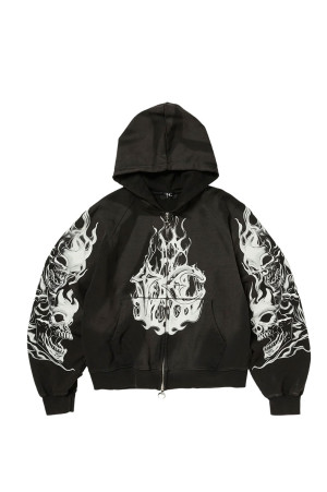 SIX RIDING SKULL ZIP-UP HOODIE - BLACK (TC26SS3601)