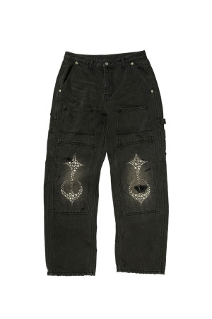 STUDED KNEE CARPENTER PANTS - BLACK (TC26PT3401)
