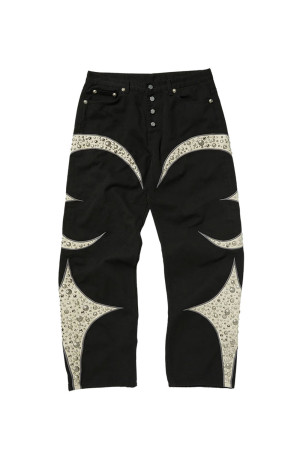 IRON STEEL FOCUS LEATHER DENIM PANTS - BLACK (TC26PT4002)