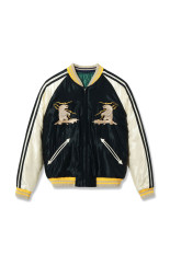 Late 1950s Style Acetate Quilted Souvenir Jacket “MOOSE” × “ALASKAN EAGLE” / 119) BLACK (TT15973-119)