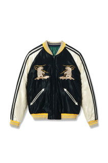 Late 1950s Style Acetate Quilted Souvenir Jacket “MOOSE” × “ALASKAN EAGLE” / 119) BLACK (TT15973-119)