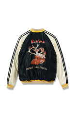 Late 1950s Style Acetate Quilted Souvenir Jacket “MOOSE” × “ALASKAN EAGLE” / 119) BLACK (TT15973-119)