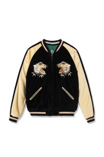 Velveteen (Two-tone) × Acetate Souvenir Jacket “WHITE TIGER” × “GOLD DRAGON” / 119) BLACK (TT15975-119)