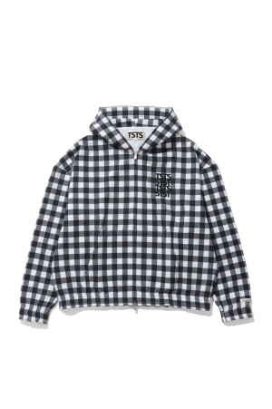 GINGHAM PRINT ZIP UP HOODIE - BLACK GINGHAM (26AMM0101)