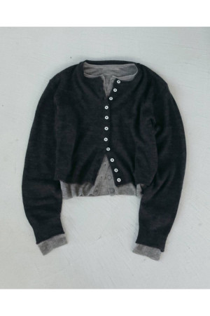Layered Crewneck Cardigan -CHARCOAL GRAY (62620531)