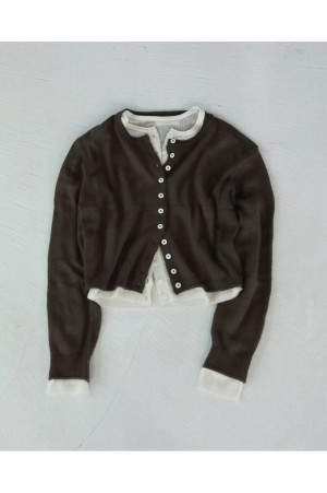 Layered Crewneck Cardigan -BROWN (62620531)