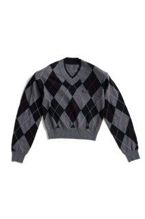 Argyle Power Shoulder Knit -BLACK(31262365601)