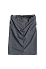 Double-Waist Drape Midi Skirt -GRAY(31262515603)