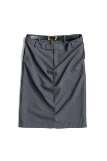 Double-Waist Drape Midi Skirt -GRAY(31262515603)