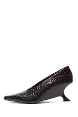 Crocodile-Embossed Curve Wedge Pumps-DARK BROWN(31262565506)