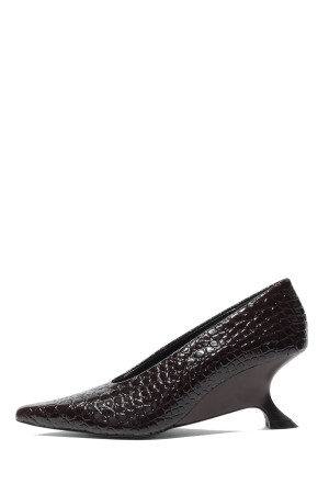 Crocodile-Embossed Curve Wedge Pumps-DARK BROWN(31262565506)