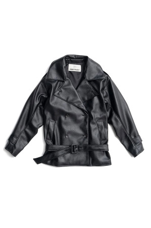 Boxy Middle Leather Trench Coat -BLACK(31262166402)