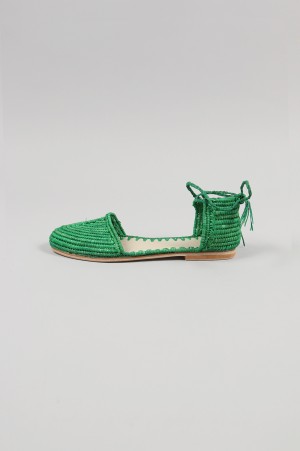 LACE UP RAFFIA SANDALA-GREEN(kise005) (~Size38)